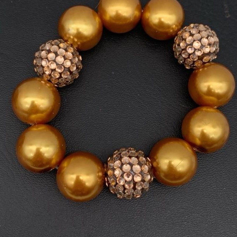 Chunky Gold Faux pearl and pave beaded bracelet